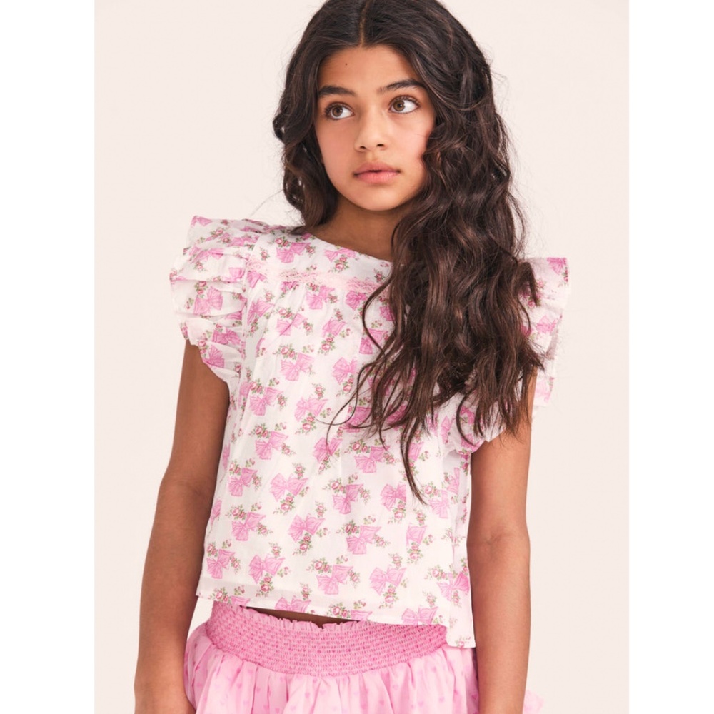 LoveShackFancy x American Girl Girls Floral Flutter Top - Blushing Bud Pink